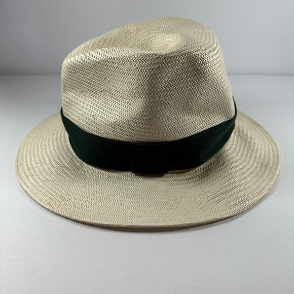 Rolex Fedora Panama Hat Unisex Cream and Green 100% Japanese Paper, Need Reshape - Picture 3 of 7